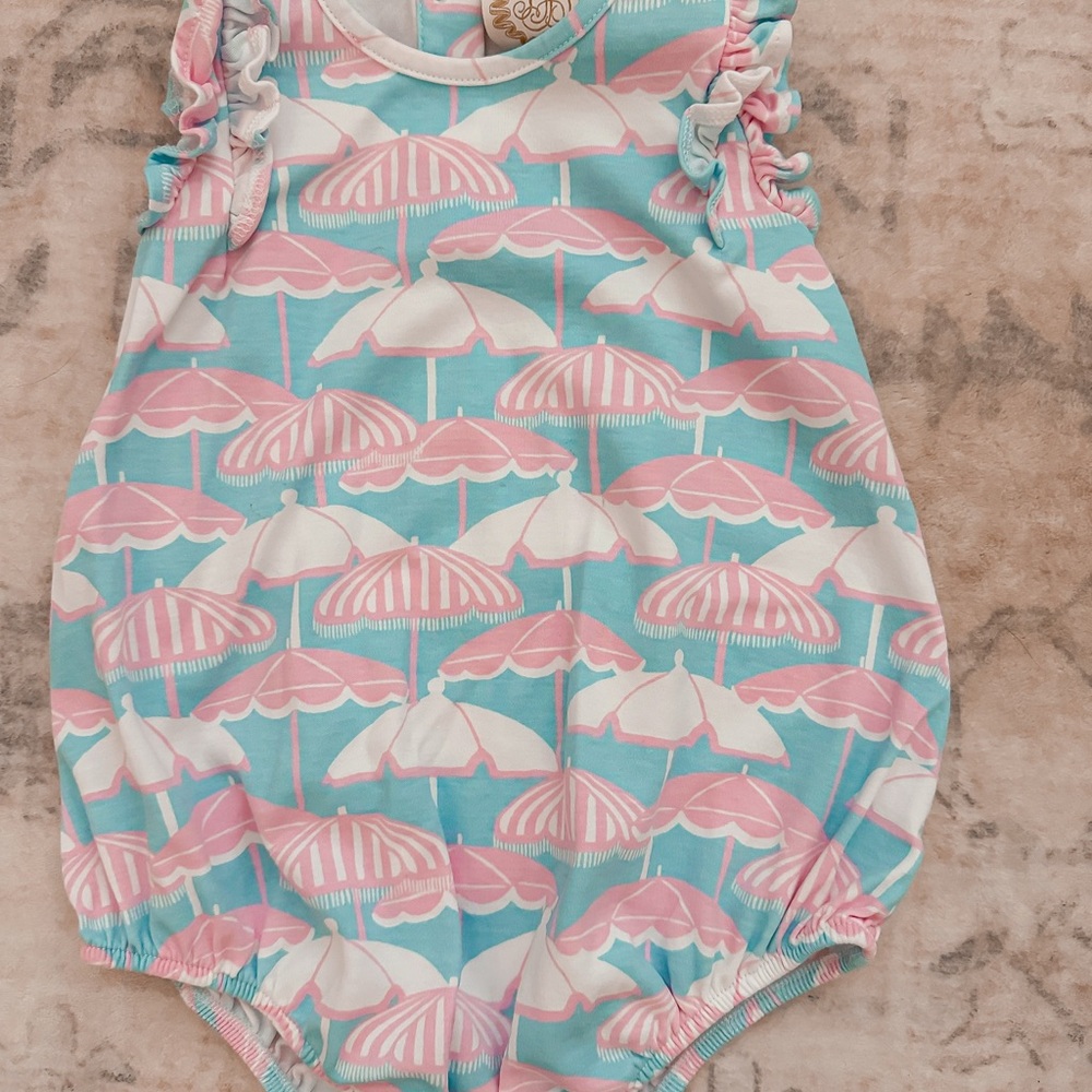 TBBC Pink and Blue Umbrella Print Baby Romper